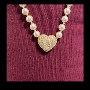 Rhinestone and Pearl Pendant and Earrings